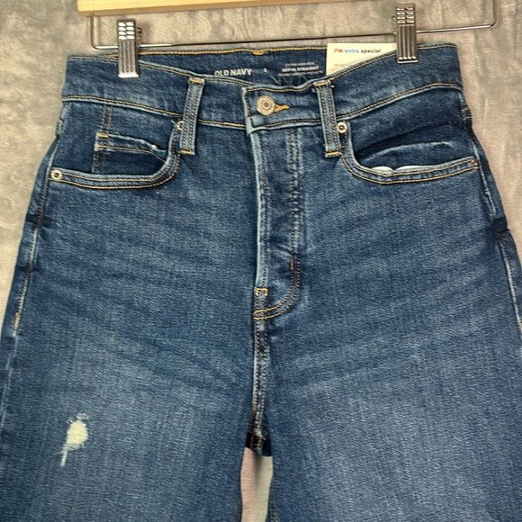 NWT New Old Navy Medium Wash Extra High Rise Sky Hi Straight Size 2 - Picture 2 of 9